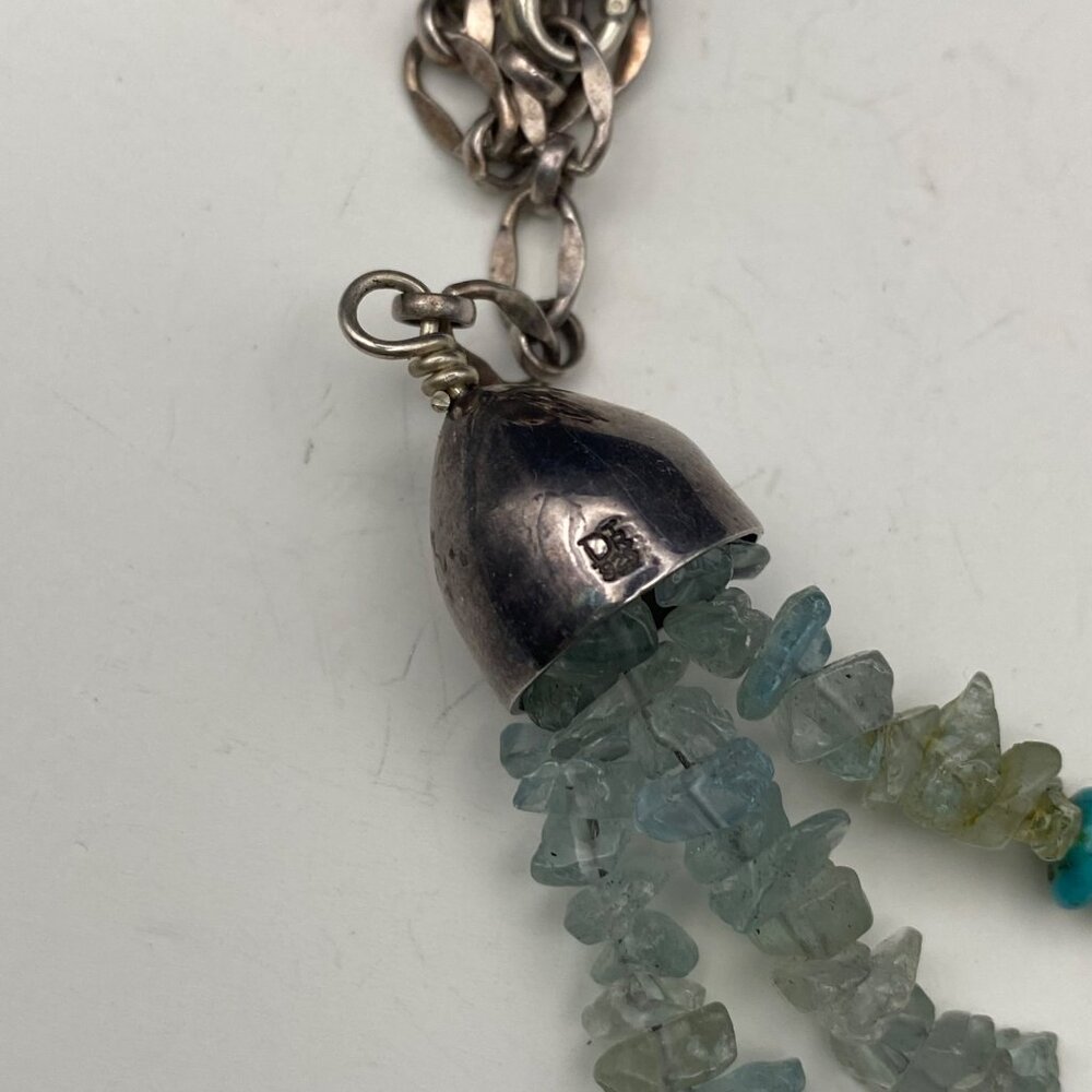 Jay King DRT Aquamarine Turquoise Chip 925 Silver Necklace  Vintage 21+3 - Picture 6 of 10